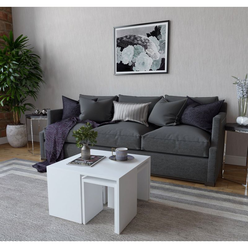 Casa si Gradina - Mobilier - Mese si birouri - Masute de cafea - Set masuta de cafea, Hanah Home, panou de particule melaminat, alb, 60x60x36.8 cm - Infinity.ro