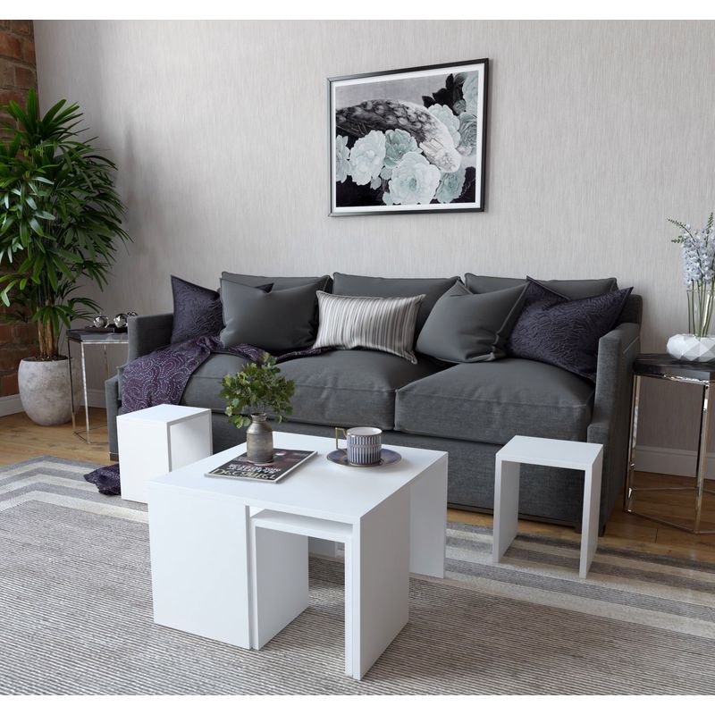 Casa si Gradina - Mobilier - Mese si birouri - Masute de cafea - Set masuta de cafea, Hanah Home, panou de particule melaminat, alb, 60x60x36.8 cm - Infinity.ro
