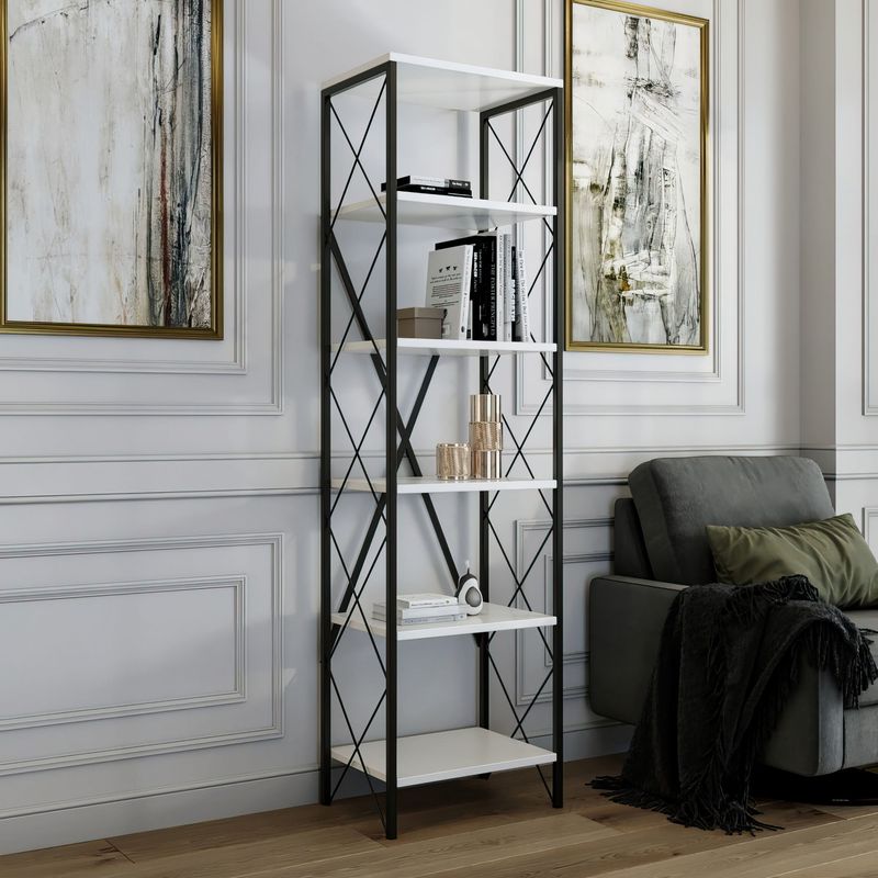 Casa si Gradina - Mobilier - Biblioteci si rafturi - Biblioteci - Biblioteca, Hanah Home, PAL melaminat, alb si negru, 50x30x180 cm - Infinity.ro