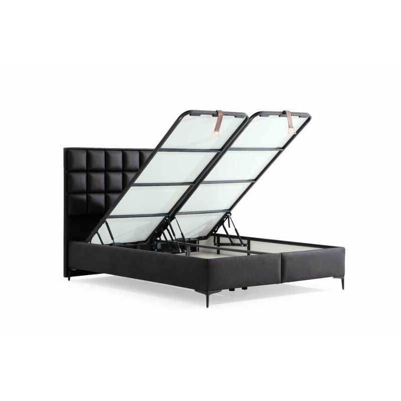 Casa si Gradina - Mobilier - Saltele si somiere - Somiere - Somiera cu tablie, Hanah Home, pal melaminat, negru, 140x200 cm - Infinity.ro