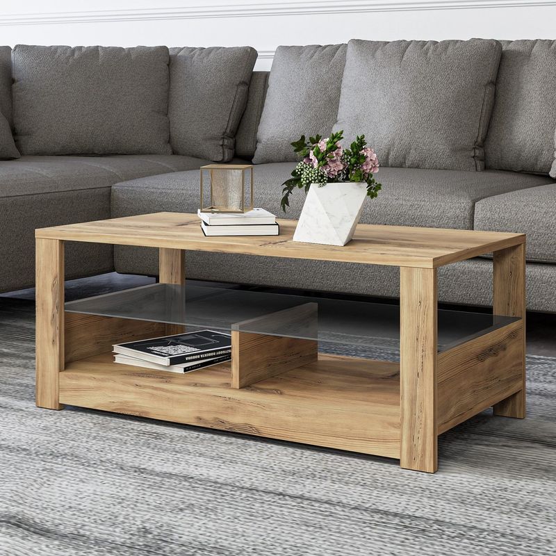 Casa si Gradina - Mobilier - Mese si birouri - Masute de cafea - Masuta de cafea, Hanah Home, pal melaminat, stejar, 90x45x37 cm - Infinity.ro