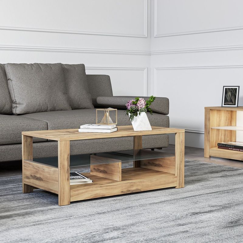 Casa si Gradina - Mobilier - Mese si birouri - Masute de cafea - Masuta de cafea, Hanah Home, pal melaminat, stejar, 90x45x37 cm - Infinity.ro