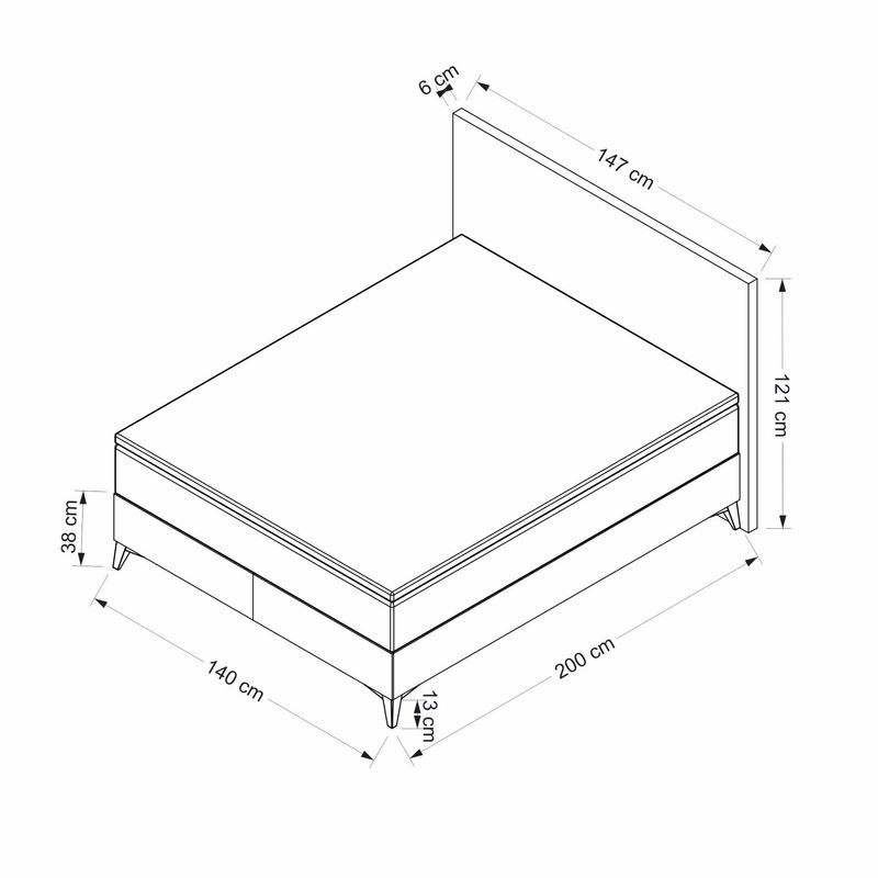 Casa si Gradina - Mobilier - Saltele si somiere - Somiere - Somiera cu tablie, Hanah Home, pal melaminat, negru, 140x200 cm - Infinity.ro