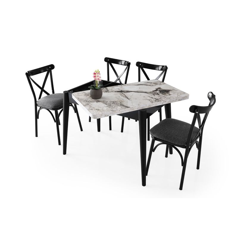 Casa si Gradina - Mobilier - Mese si birouri - Mese bucatarie si dining - Masa extensibila, Hanah Home, pal melaminat, marmura alba, 100x60x75 cm - Infinity.ro