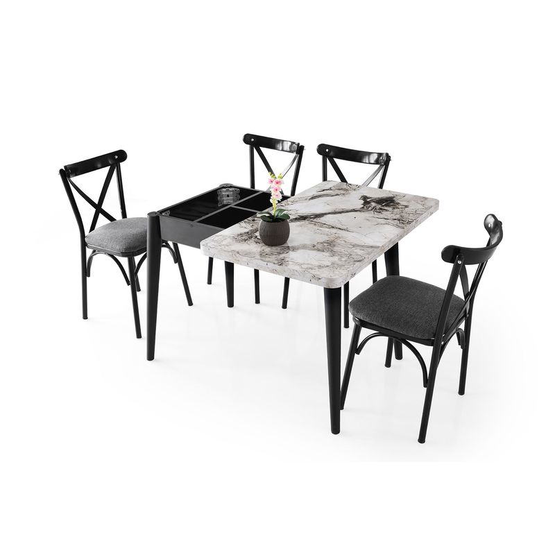 Casa si Gradina - Mobilier - Mese si birouri - Mese bucatarie si dining - Masa extensibila, Hanah Home, pal melaminat, marmura alba, 100x60x75 cm - Infinity.ro