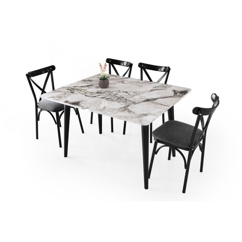 Casa si Gradina - Mobilier - Mese si birouri - Mese bucatarie si dining - Masa extensibila, Hanah Home, pal melaminat, marmura alba, 100x60x75 cm - Infinity.ro