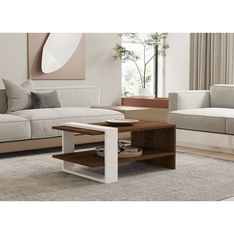 Casa si Gradina - Mobilier - Mese si birouri - Masute de cafea - Masuta de cafea, Hanah Home, pal melaminat, nuc si alb, 80x50x35 cm - Infinity.ro
