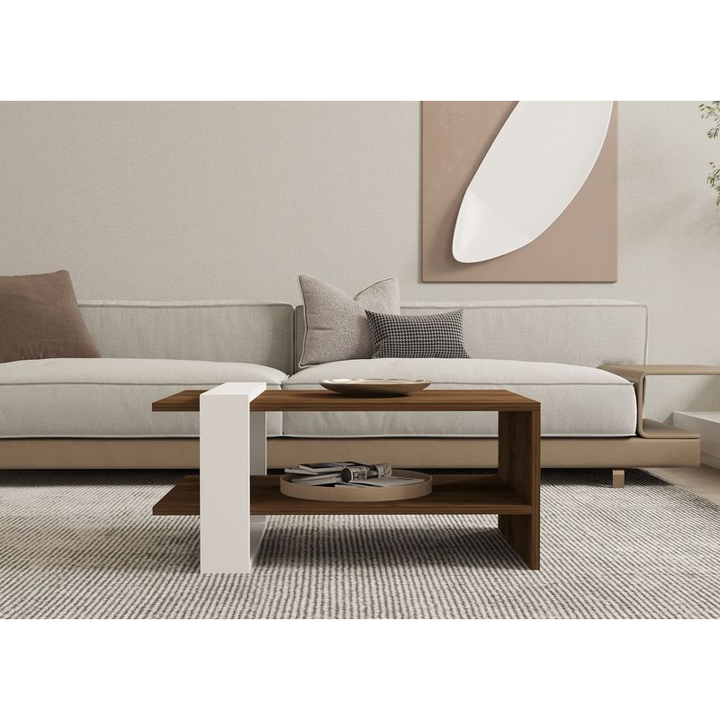 Casa si Gradina - Mobilier - Mese si birouri - Masute de cafea - Masuta de cafea, Hanah Home, pal melaminat, nuc si alb, 80x50x35 cm - Infinity.ro