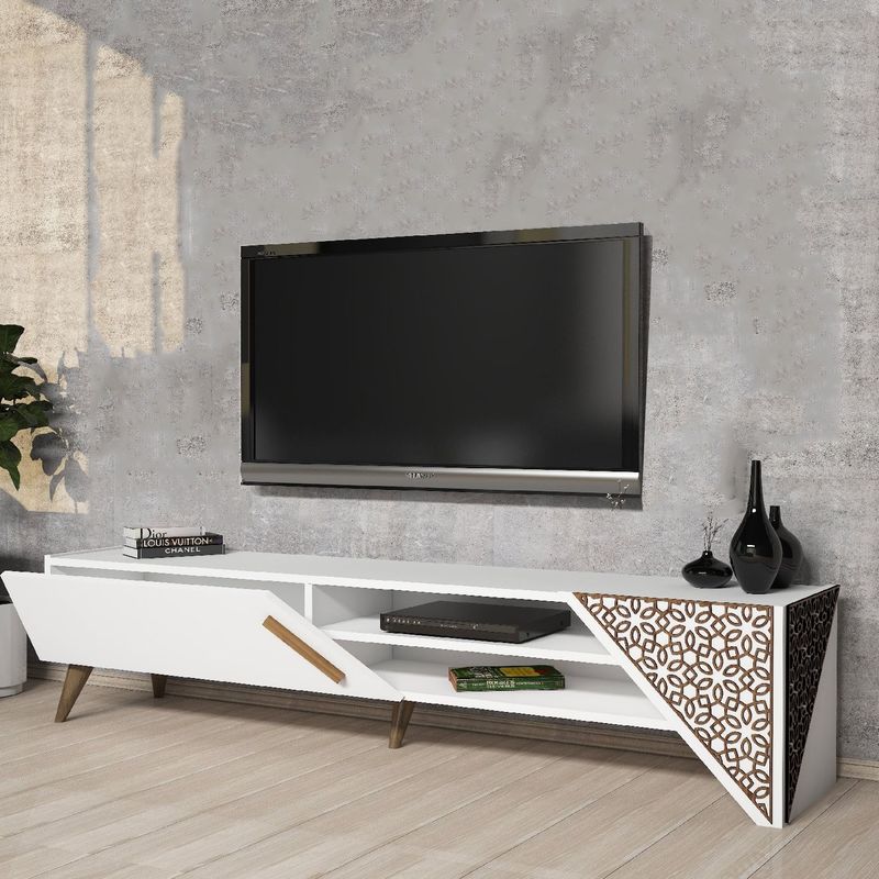 Casa si Gradina - Mobilier - Comode si corpuri - Comode - Comoda tv, Hanah Home, pal melaminat, alb, 180x40x37 cm, 845HCT5501 - Infinity.ro