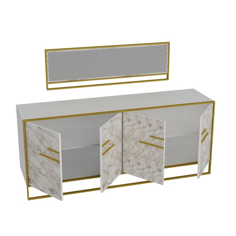 Casa si Gradina - Mobilier - Comode si corpuri - Console - Consola, Hanah Home, panou aglomerat cu melamina, auriu alb, 179.9x47.3x75 cm - Infinity.ro