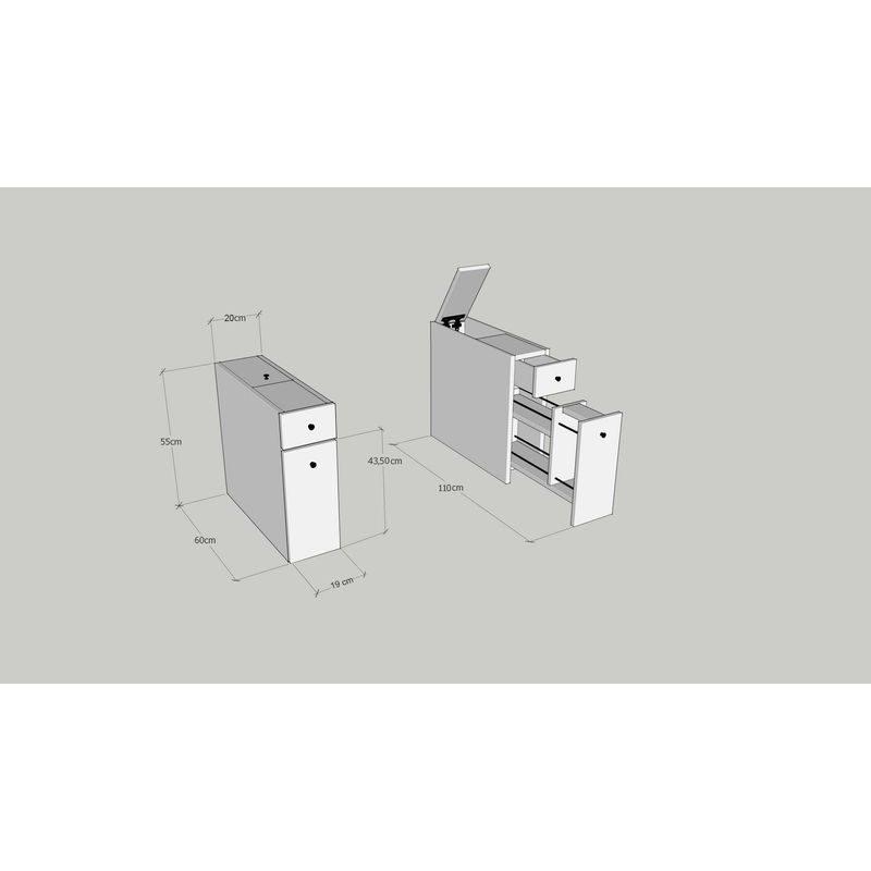 Casa si Gradina - Mobilier - Mobilier baie - Comode baie - Comoda baie, Hanah Home, pal melaminat, alb, 20x60x55 cm - Infinity.ro
