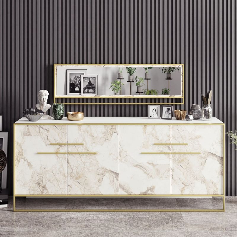Casa si Gradina - Mobilier - Comode si corpuri - Console - Consola, Hanah Home, panou aglomerat cu melamina, auriu alb, 179.9x47.3x75 cm - Infinity.ro