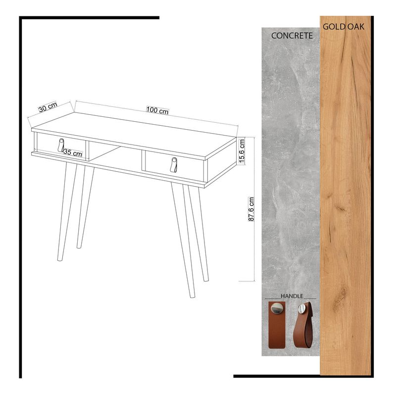 Casa si Gradina - Mobilier - Comode si corpuri - Console - Consola, Hanah Home, pal melaminat, stejar si alb, 100x30x87.6 cm - Infinity.ro
