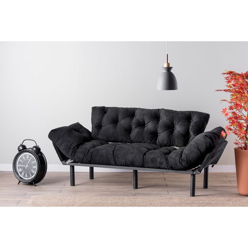 Casa si Gradina - Mobilier - Canapele si coltare - Canapele - Canapea extensibila 3 locuri, Hanah Home, metal, negru, 185x85x70 cm - Infinity.ro