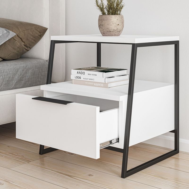 Casa si Gradina - Mobilier - Comode si corpuri - Noptiere - Noptiera, Hanah Home, pal melaminat, alb negru, 45x41x50 cm - Infinity.ro