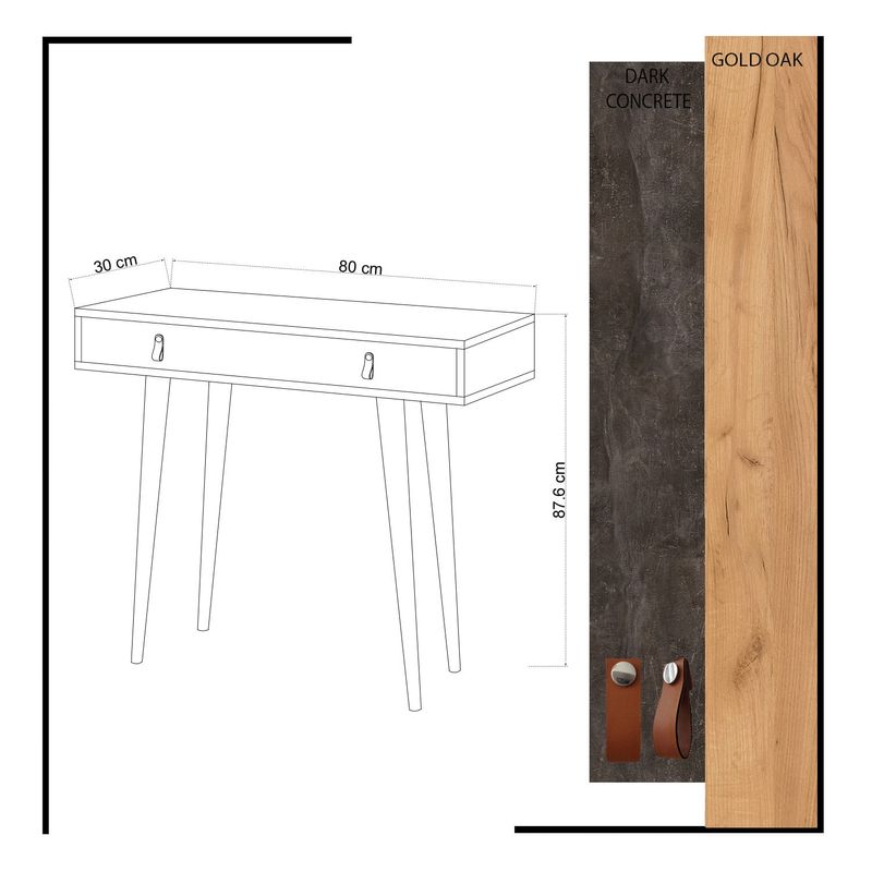 Casa si Gradina - Mobilier - Comode si corpuri - Console - Consola, Hanah Home, PAL melaminat, stejar si gri inchis, 80x30x87.6 cm - Infinity.ro