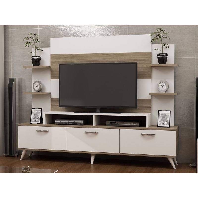 Casa si Gradina - Mobilier - Comode si corpuri - Comode - Comoda tv, Hanah Home, pal melaminat, alb si nuc, 180x143x30 cm - Infinity.ro