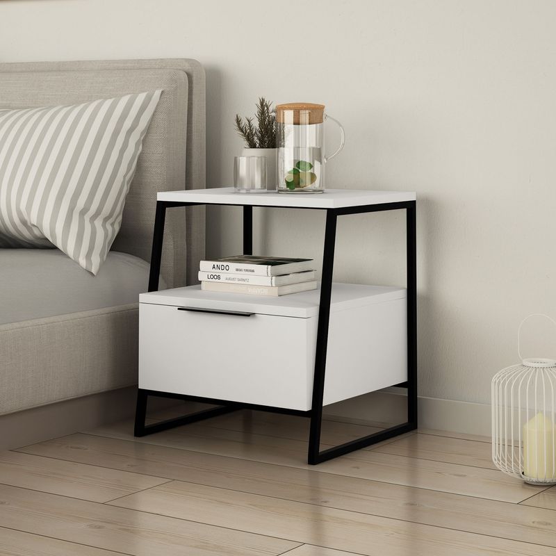 Casa si Gradina - Mobilier - Comode si corpuri - Noptiere - Noptiera, Hanah Home, pal melaminat, alb negru, 45x41x50 cm - Infinity.ro
