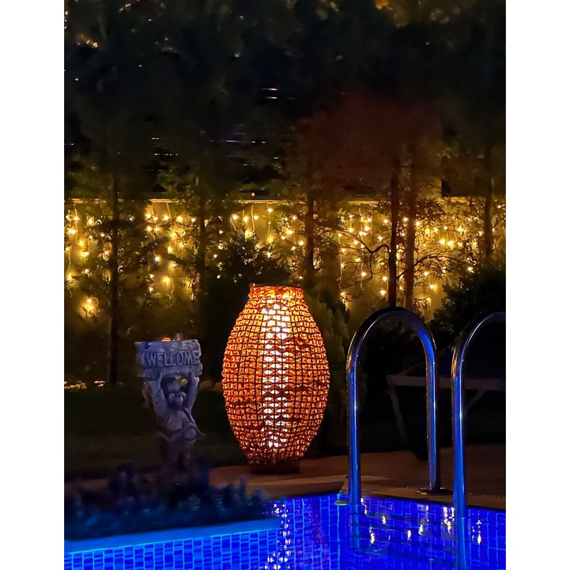 Casa si Gradina - Corpuri si surse de iluminat - Iluminat exterior - Lampi solare - Lampa de podea solara, Opviq, ratan, stejar, 29x43 cm - Infinity.ro