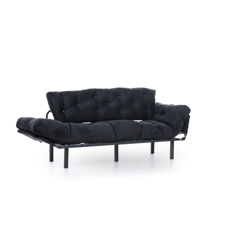Casa si Gradina - Mobilier - Canapele si coltare - Canapele - Canapea extensibila 3 locuri, Hanah Home, metal, negru, 185x85x70 cm - Infinity.ro