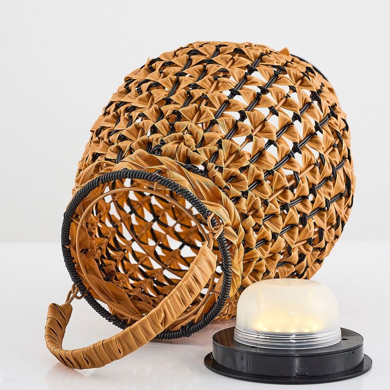Casa si Gradina - Corpuri si surse de iluminat - Iluminat exterior - Lampi solare - Lampa de podea solara, Opviq, ratan, stejar, 29x43 cm - Infinity.ro
