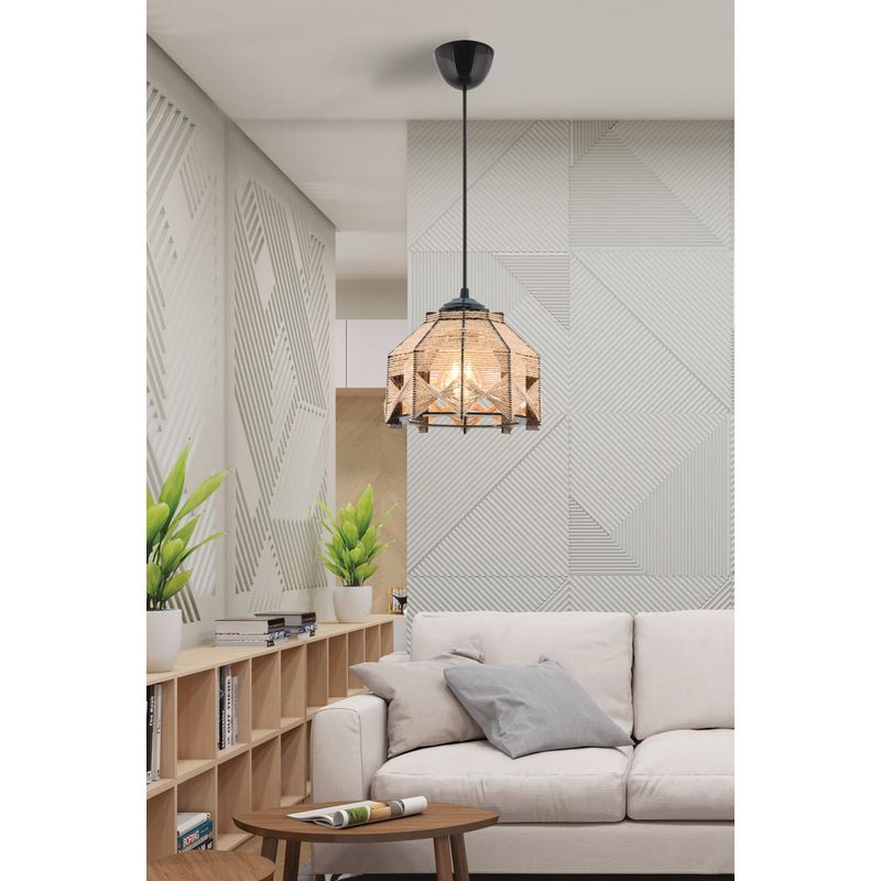 Casa si Gradina - Corpuri si surse de iluminat - Lustre si pendule - Candelabru, Opviq, lemn si iuta, camel, 20x20x60 cm - Infinity.ro