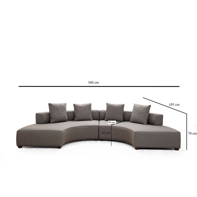 Casa si Gradina - Mobilier - Canapele si coltare - Coltare - Coltar, Hanah Home, lemn fag si pal, gri, 360x105x70 cm, material textil - Infinity.ro