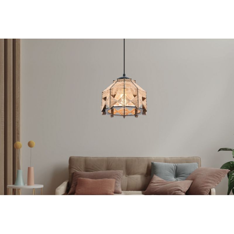 Casa si Gradina - Corpuri si surse de iluminat - Lustre si pendule - Candelabru, Opviq, lemn si iuta, camel, 20x20x60 cm - Infinity.ro