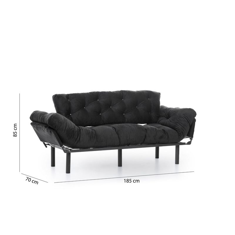 Casa si Gradina - Mobilier - Canapele si coltare - Canapele - Canapea extensibila 3 locuri, Hanah Home, metal, negru, 185x85x70 cm - Infinity.ro