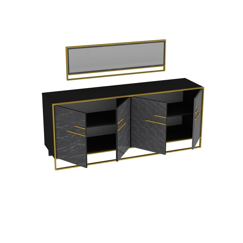 Casa si Gradina - Mobilier - Comode si corpuri - Console - Consola, Hanah Home, panou aglomerat cu melamina, auriu si negru, 179.9x47.3x75 cm, 875ZNA3515 - Infinity.ro