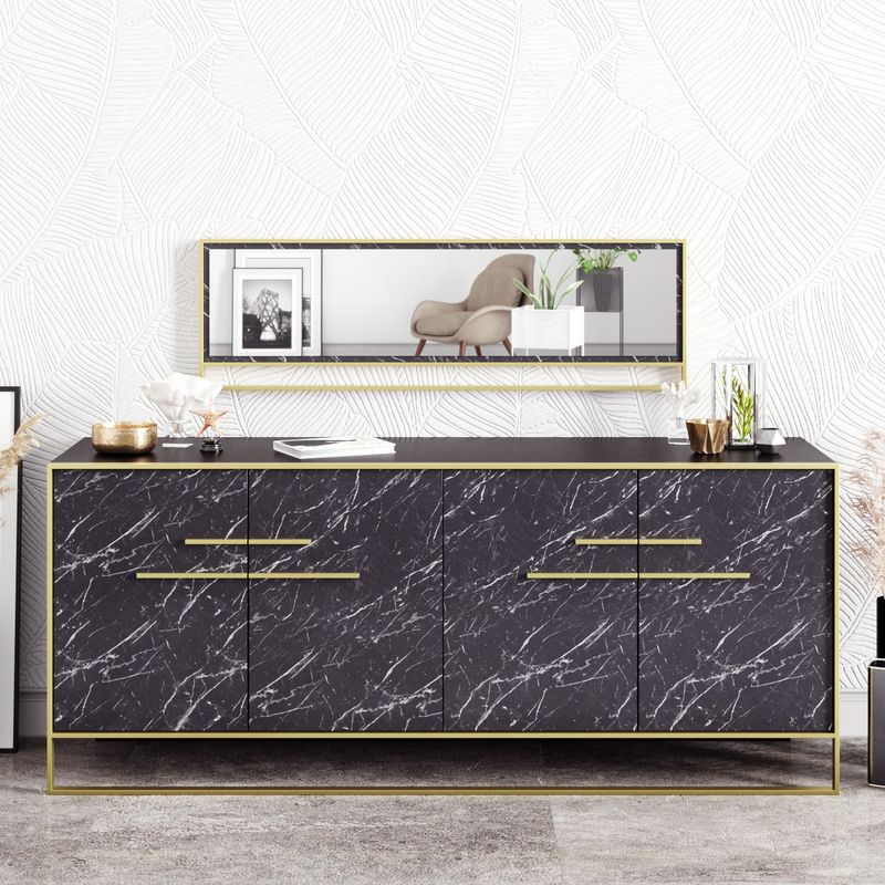 Casa si Gradina - Mobilier - Comode si corpuri - Console - Consola, Hanah Home, panou aglomerat cu melamina, auriu si negru, 179.9x47.3x75 cm, 875ZNA3515 - Infinity.ro