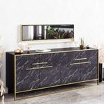 Casa si Gradina - Mobilier - Comode si corpuri - Console - Consola, Hanah Home, panou aglomerat cu melamina, auriu si negru, 179.9x47.3x75 cm, 875ZNA3515 - Infinity.ro