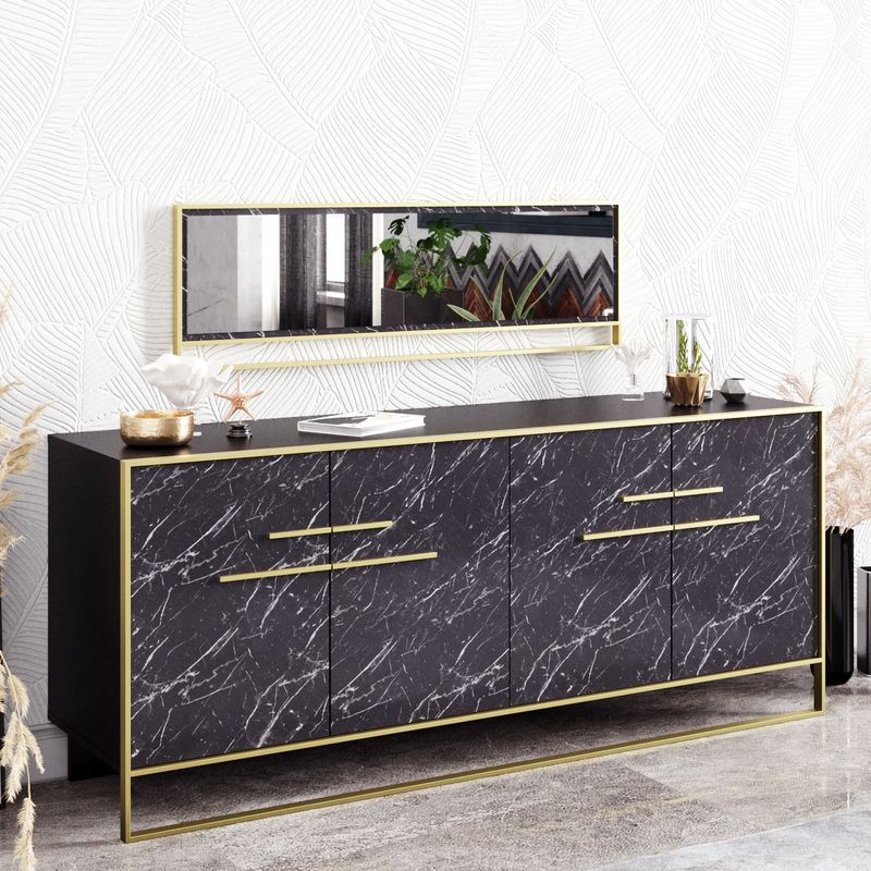 Casa si Gradina - Mobilier - Comode si corpuri - Console - Consola, Hanah Home, panou aglomerat cu melamina, auriu si negru, 179.9x47.3x75 cm, 875ZNA3515 - Infinity.ro