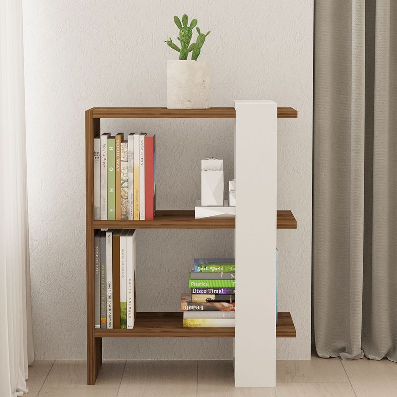 Casa si Gradina - Mobilier - Biblioteci si rafturi - Biblioteci - Biblioteca, Hanah Home, PAL melaminat, nuc si alb, 51.8x25x70 cm - Infinity.ro