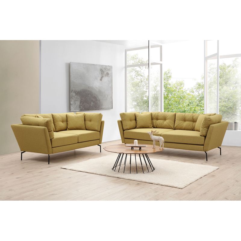 Casa si Gradina - Mobilier - Canapele si coltare - Canapele - Canapea 3 locuri, Hanah Home, lemn fag si pal, galben verzui, 214x90x84 cm - Infinity.ro