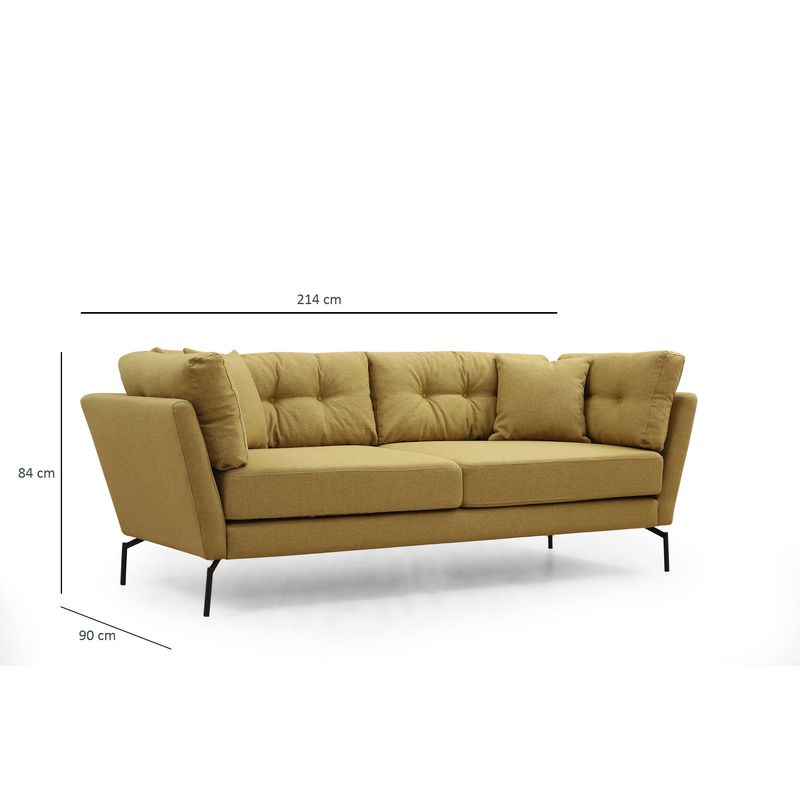 Casa si Gradina - Mobilier - Canapele si coltare - Canapele - Canapea 3 locuri, Hanah Home, lemn fag si pal, galben verzui, 214x90x84 cm - Infinity.ro