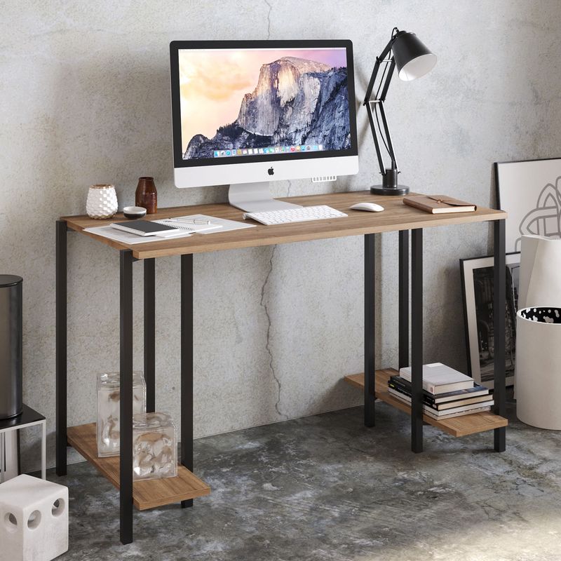 Casa si Gradina - Mobilier - Mese si birouri - Birouri - Birou de studiu, Hanah Home, pal melaminat, negru si nuc, 125x60x73.8 cm - Infinity.ro