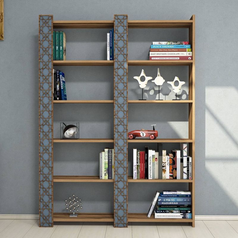 Casa si Gradina - Mobilier - Biblioteci si rafturi - Biblioteci - Biblioteca, Hanah Home, pal melaminat, nuc si calcedonie, 124.6x24.2x170 cm - Infinity.ro