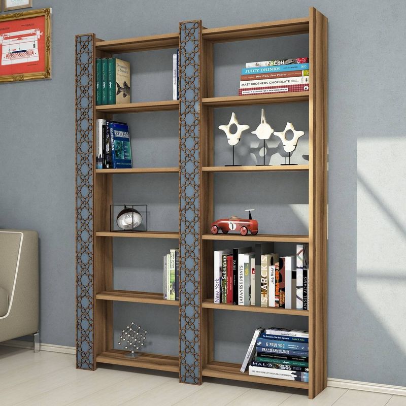 Casa si Gradina - Mobilier - Biblioteci si rafturi - Biblioteci - Biblioteca, Hanah Home, pal melaminat, nuc si calcedonie, 124.6x24.2x170 cm - Infinity.ro