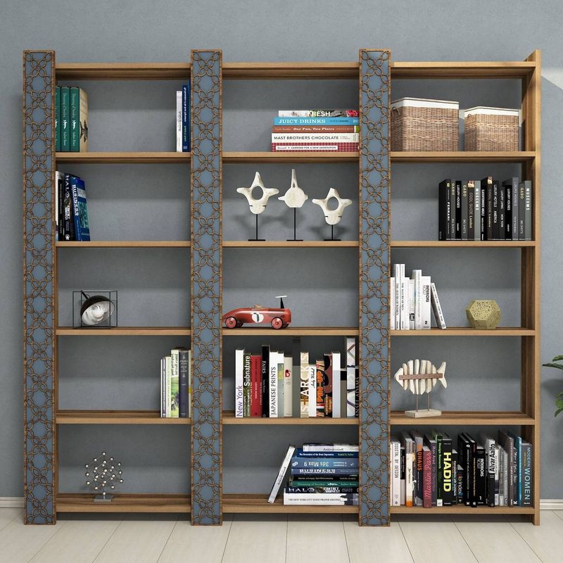 Casa si Gradina - Mobilier - Biblioteci si rafturi - Biblioteci - Biblioteca, Hanah Home, pal melaminat, nuc si calcedonie, 184.6x24.2x170 cm - Infinity.ro