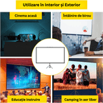 TV, Audio-Video si Foto - Videoproiectoare si accesorii - Ecrane proiectie - Ecran Proiectie 80", 4K UHD, 16:9, Reglabil 200-250cm, Unghi 160°, Portabil, Usor Instalare, Aluminiu, Home Cinema - Infinity.ro