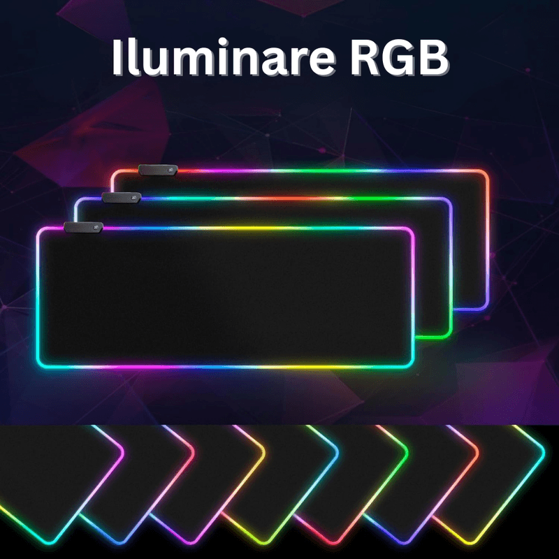 PC, gaming si accesorii - Periferice PC - Mousepad - Mousepad Mare Gaming 80x30cm, LED RGB, Antiderapant, Waterproof, Cusaturi Intarite, USB Inclus, Negru - Infinity.ro