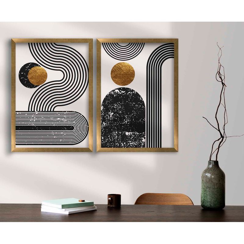 Casa si Gradina - Decoratiuni - Tablouri - Tablou decorativ cu rama, Wallxpert, mdf, auriu alb negru, 38x53 cm, set 2 bucati - Infinity.ro