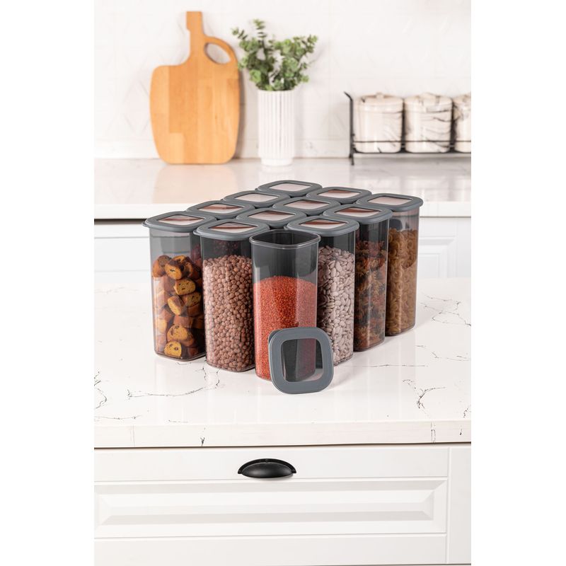 Casa si Gradina - Bucatarie si vesela - Organizare si depozitare bucatarie - Cutii alimentare - Set cutii alimentare, Hermia, plastic, antracit, 10x10x24.5 cm, 12 bucati - Infinity.ro