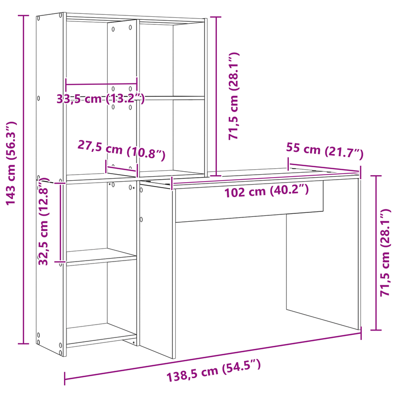 Casa si Gradina - Mobilier - Mese si birouri - Birouri - Birou cu raft Lemn vechi 138.5 x 55 x 143 cm Lemn compozit - Infinity.ro