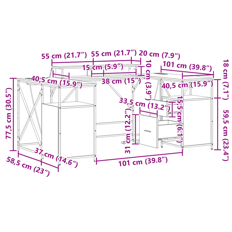 Casa si Gradina - Mobilier - Mese si birouri - Birouri - Birou cu sertar Gri sonoma 182 x 101 x 87.5 cm Lemn compozit - Infinity.ro