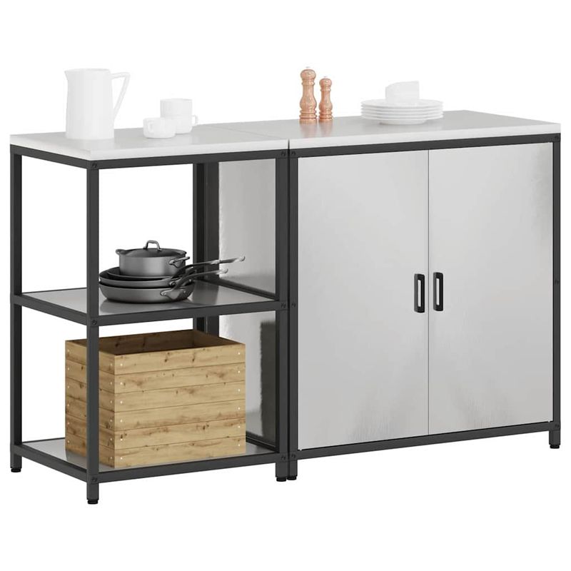 Casa si Gradina - Mobilier - Comode si corpuri - Corpuri bucatarie - Set de depozitare pentru bucatarie cu raft cu depozitare Ajustabil 2 pcs Argintiu - Infinity.ro