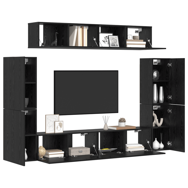 Casa si Gradina - Mobilier - Comode si corpuri - Comode - Set comoda TV cu raft 8 pcs Stejar negru 80 x 30 x 30.5 cm - Infinity.ro