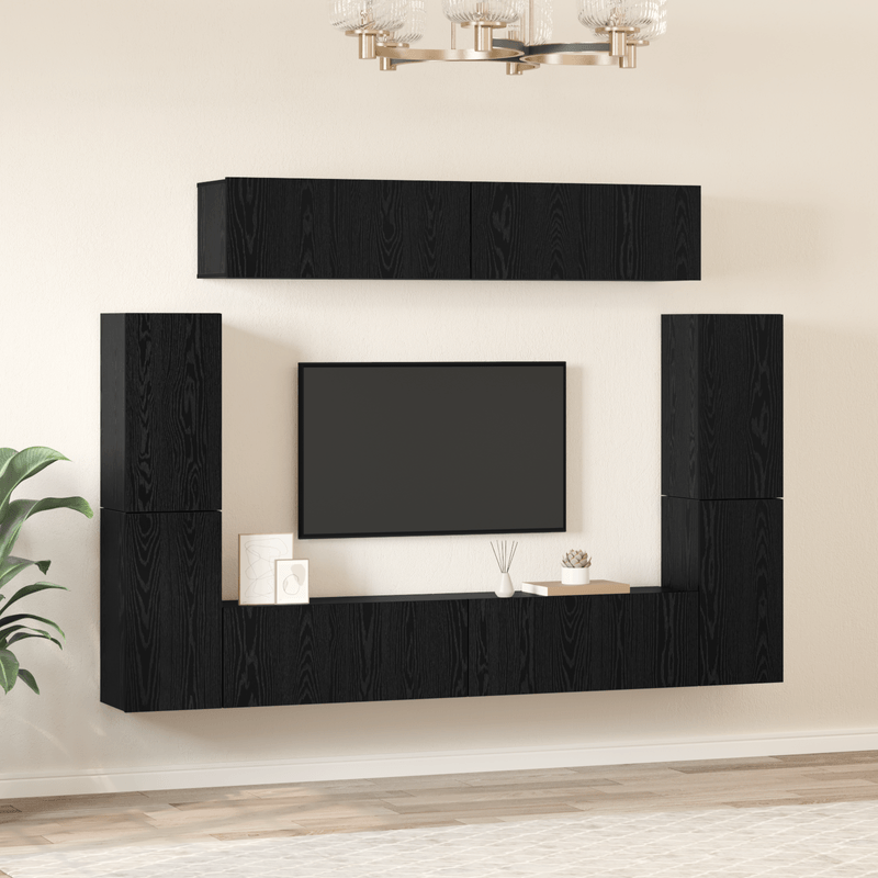 Casa si Gradina - Mobilier - Comode si corpuri - Comode - Set comoda TV cu raft 8 pcs Stejar negru 80 x 30 x 30.5 cm - Infinity.ro