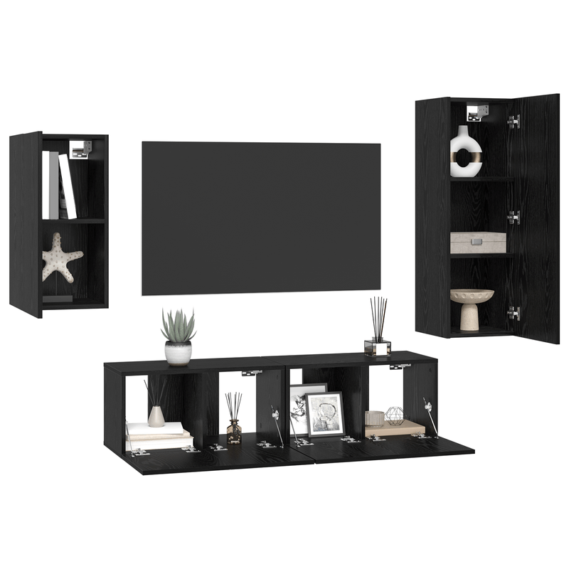 Casa si Gradina - Mobilier - Seturi de mobilier - Seturi living - Set cabinet TV cu raft 4 pcs Stejar negru 30.5 x 30 x 90 cm - Infinity.ro